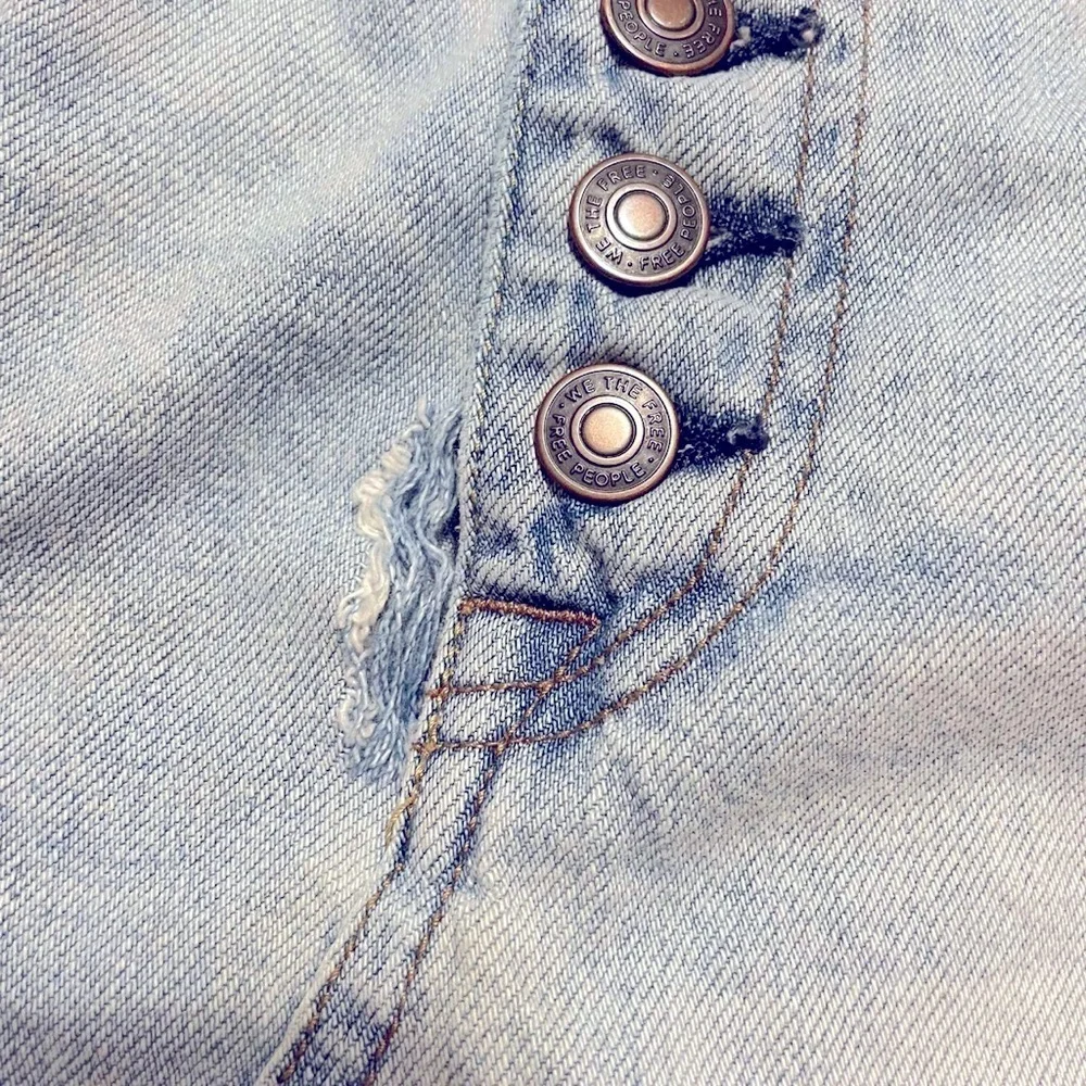Free People Light Blue Distressed Mini Skirt